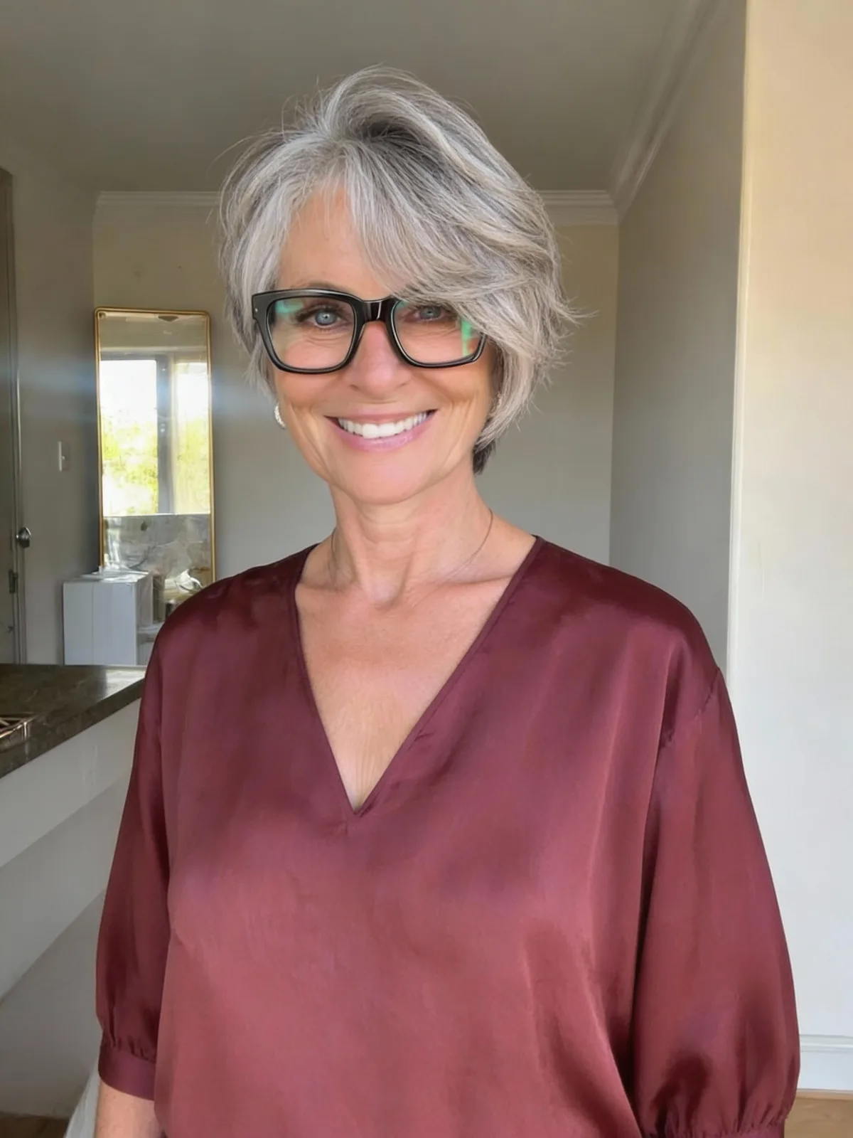 Textured Pixie Cut in Ash Gray with Silver Highlights